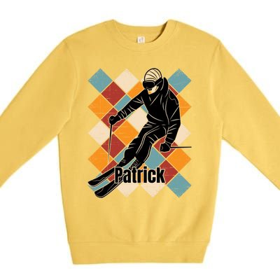 Patrick Skiing Slopes Vintage Skier Name Funny Gift Premium Crewneck Sweatshirt