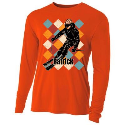 Patrick Skiing Slopes Vintage Skier Name Funny Gift Cooling Performance Long Sleeve Crew