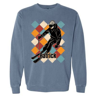 Patrick Skiing Slopes Vintage Skier Name Funny Gift Garment-Dyed Sweatshirt