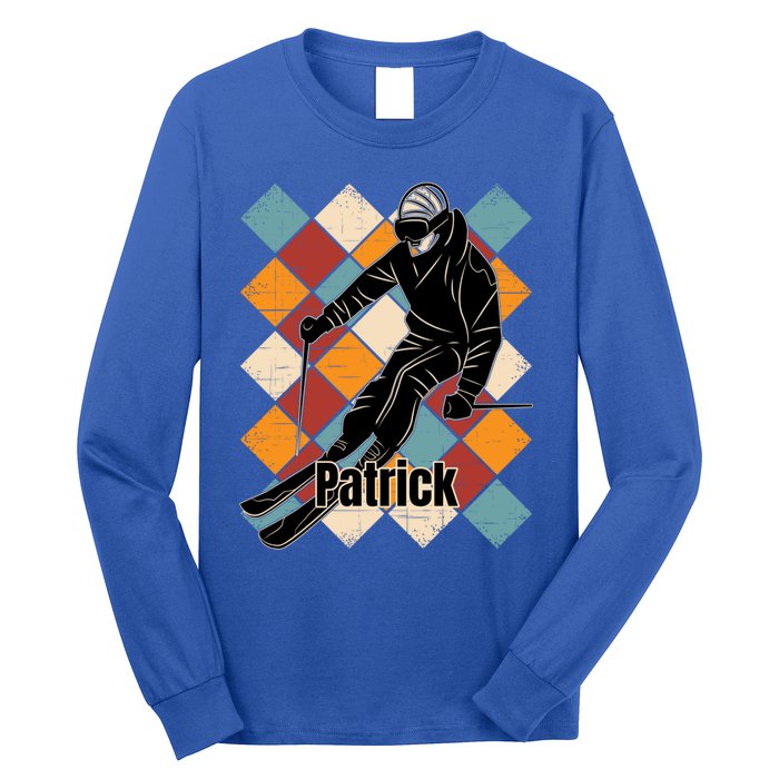 Patrick Skiing Slopes Vintage Skier Name Funny Gift Long Sleeve Shirt