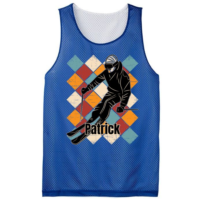 Patrick Skiing Slopes Vintage Skier Name Funny Gift Mesh Reversible Basketball Jersey Tank