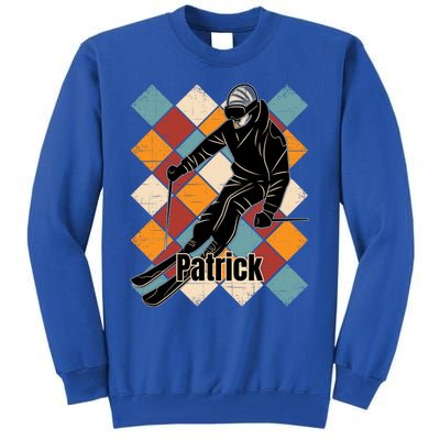 Patrick Skiing Slopes Vintage Skier Name Funny Gift Tall Sweatshirt