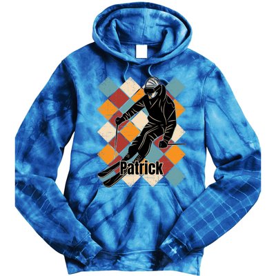 Patrick Skiing Slopes Vintage Skier Name Funny Gift Tie Dye Hoodie