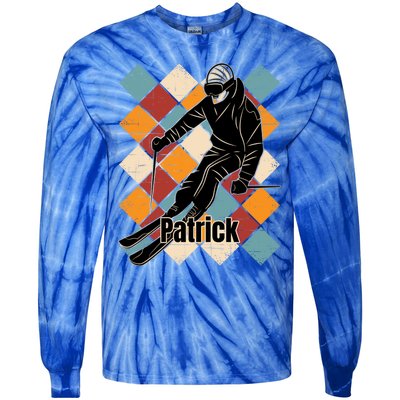 Patrick Skiing Slopes Vintage Skier Name Funny Gift Tie-Dye Long Sleeve Shirt