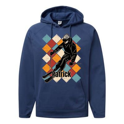 Patrick Skiing Slopes Vintage Skier Name Funny Gift Performance Fleece Hoodie