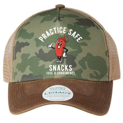 Practice Safe Snacks Use A Condiment Funny Offensive Legacy Tie Dye Trucker Hat