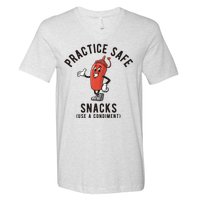 Practice Safe Snacks Use A Condiment Funny Offensive V-Neck T-Shirt