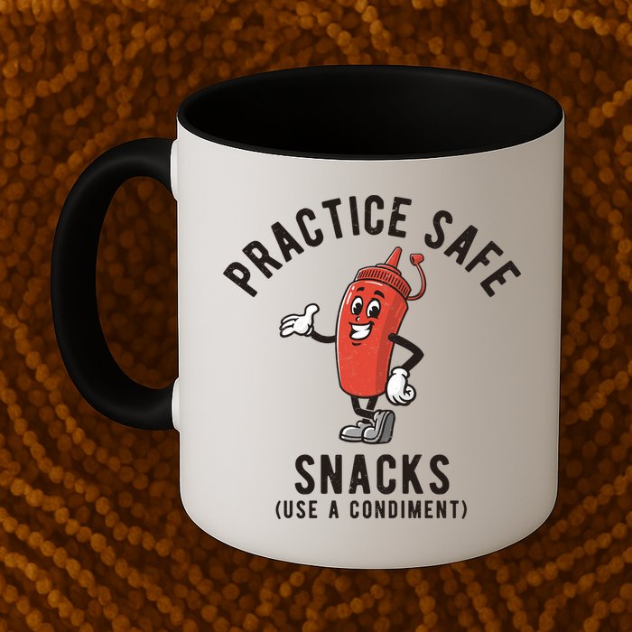 Practice Safe Snacks Use A Condiment Funny Offensive Mug