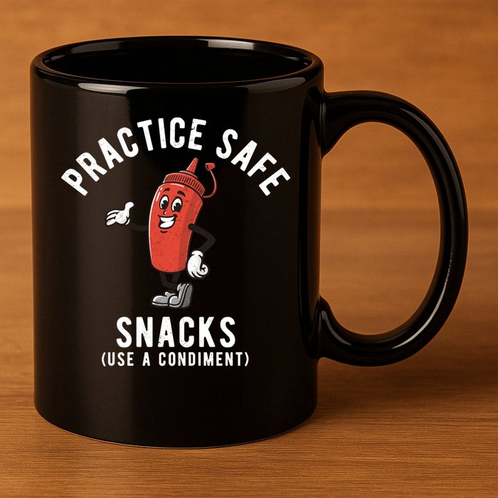 Practice Safe Snacks Use A Condiment Funny Offensive 11oz C Handle Ceramic Mug