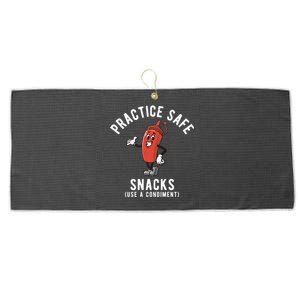 Practice Safe Snacks Use A Condiment Funny Offensive Large Microfiber Waffle Golf Towel