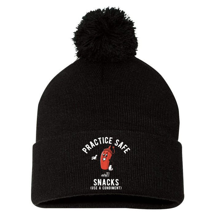 Practice Safe Snacks Use A Condiment Funny Offensive Pom Pom 12in Knit Beanie