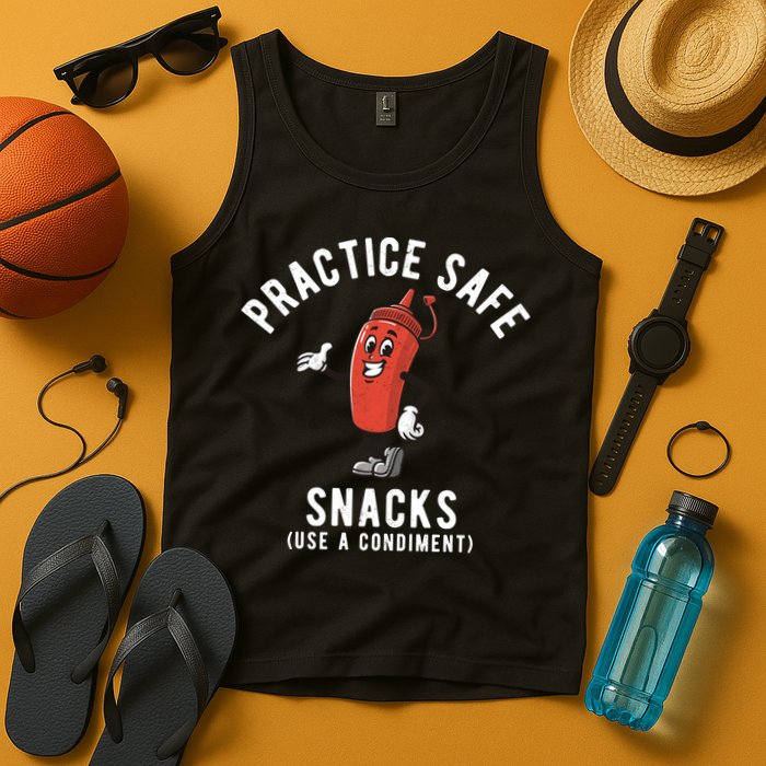 Practice Safe Snacks Use A Condiment Funny Offensive Tank Top