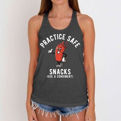 Practice Safe Snacks Use A Condiment Funny Offensive Women's Knotted Racerback Tank