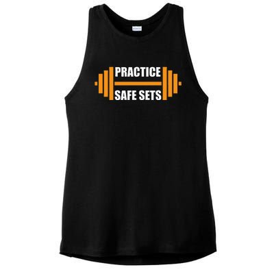 Practice Safe Sets Funny Weightlifting Ladies PosiCharge Tri-Blend Wicking Tank