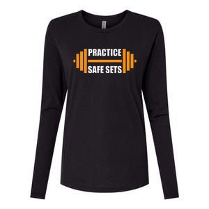 Practice Safe Sets Funny Weightlifting Womens Cotton Relaxed Long Sleeve T-Shirt