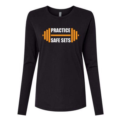 Practice Safe Sets Funny Weightlifting Womens Cotton Relaxed Long Sleeve T-Shirt