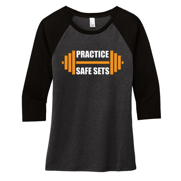 Practice Safe Sets Funny Weightlifting Women's Tri-Blend 3/4-Sleeve Raglan Shirt