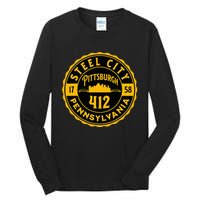 Pittsburgh Skyline Steel City 412 Pennsylvania Home Vintage Tall Long Sleeve T-Shirt