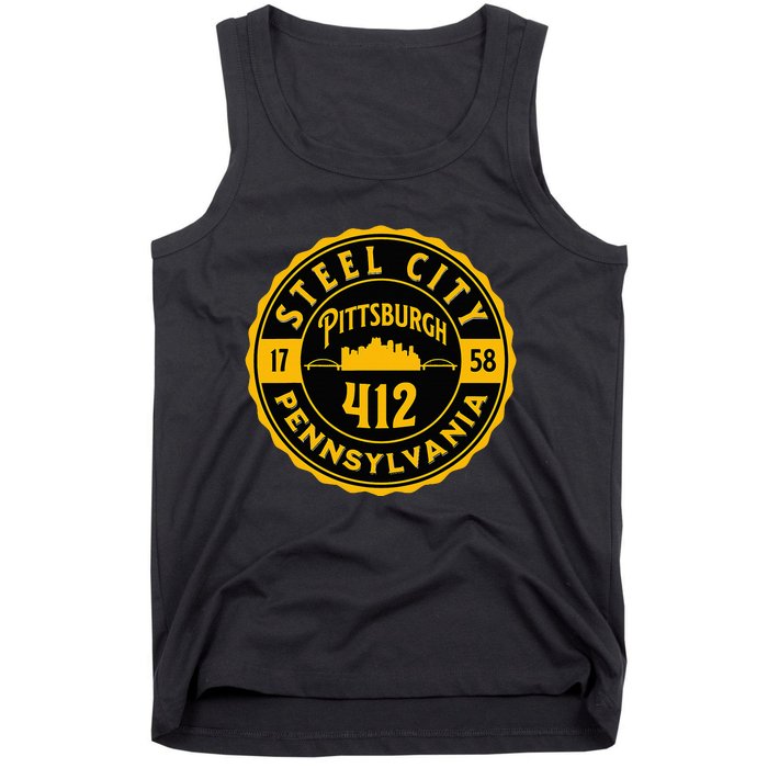 Pittsburgh Skyline Steel City 412 Pennsylvania Home Vintage Tank Top