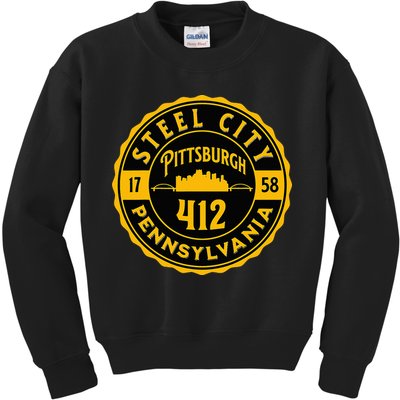 Pittsburgh Skyline Steel City 412 Pennsylvania Home Vintage Kids Sweatshirt