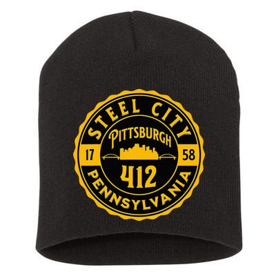 Pittsburgh Skyline Steel City 412 Pennsylvania Home Vintage Short Acrylic Beanie