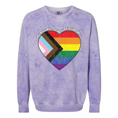 Pride Safe Space Heart LGBTQ+ You Can Be Yourself With Me Colorblast Crewneck Sweatshirt