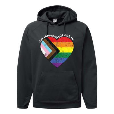 Pride Safe Space Heart LGBTQ+ You Can Be Yourself With Me Performance Fleece Hoodie