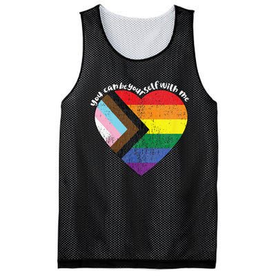 Pride Safe Space Heart LGBTQ+ You Can Be Yourself With Me Mesh Reversible Basketball Jersey Tank