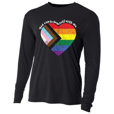 Pride Safe Space Heart LGBTQ+ You Can Be Yourself With Me Cooling Performance Long Sleeve Crew