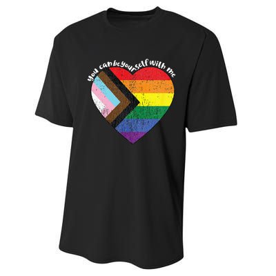 Pride Safe Space Heart LGBTQ+ You Can Be Yourself With Me Performance Sprint T-Shirt