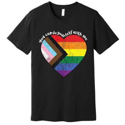 Pride Safe Space Heart LGBTQ+ You Can Be Yourself With Me Premium T-Shirt