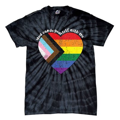 Pride Safe Space Heart LGBTQ+ You Can Be Yourself With Me Tie-Dye T-Shirt