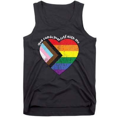 Pride Safe Space Heart LGBTQ+ You Can Be Yourself With Me Tank Top