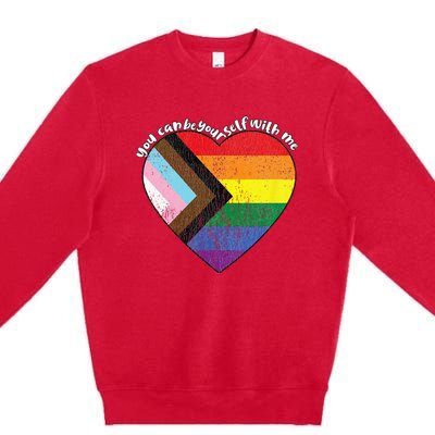 Pride Safe Space Heart LGBTQ+ You Can Be Yourself With Me Premium Crewneck Sweatshirt