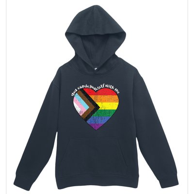 Pride Safe Space Heart LGBTQ+ You Can Be Yourself With Me Urban Pullover Hoodie