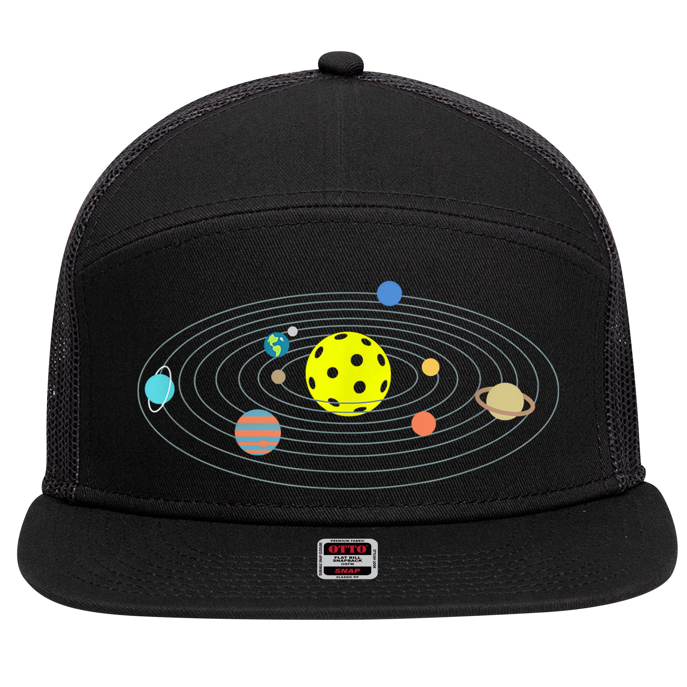 Pickleball Solar System 7 Panel Mesh Trucker Snapback Hat