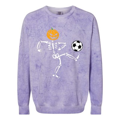 Pumpkin Skeleton Soccer Player Halloween Soccer Colorblast Crewneck Sweatshirt