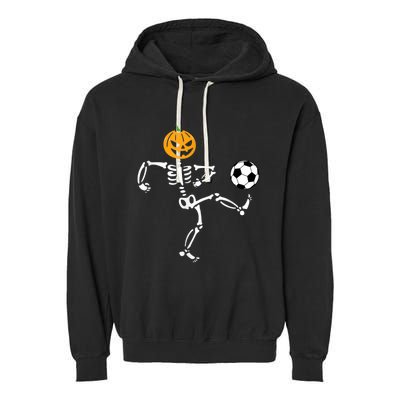 Pumpkin Skeleton Soccer Player Halloween Soccer Garment-Dyed Fleece Hoodie