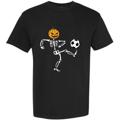 Pumpkin Skeleton Soccer Player Halloween Soccer Garment-Dyed Heavyweight T-Shirt