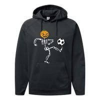 Pumpkin Skeleton Soccer Player Halloween Soccer Performance Fleece Hoodie