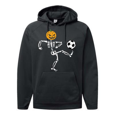 Pumpkin Skeleton Soccer Player Halloween Soccer Performance Fleece Hoodie