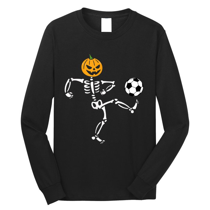 Pumpkin Skeleton Soccer Player Halloween Soccer Long Sleeve Shirt