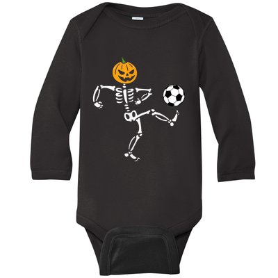 Pumpkin Skeleton Soccer Player Halloween Soccer Baby Long Sleeve Bodysuit