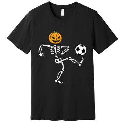 Pumpkin Skeleton Soccer Player Halloween Soccer Premium T-Shirt