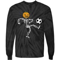 Pumpkin Skeleton Soccer Player Halloween Soccer Tie-Dye Long Sleeve Shirt