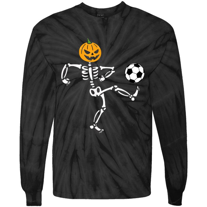 Pumpkin Skeleton Soccer Player Halloween Soccer Tie-Dye Long Sleeve Shirt