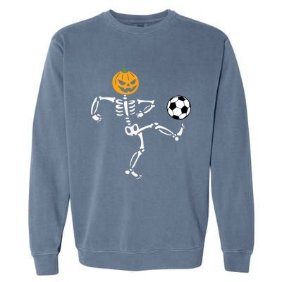 Pumpkin Skeleton Soccer Player Halloween Soccer Garment-Dyed Sweatshirt