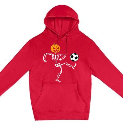 Pumpkin Skeleton Soccer Player Halloween Soccer Premium Pullover Hoodie