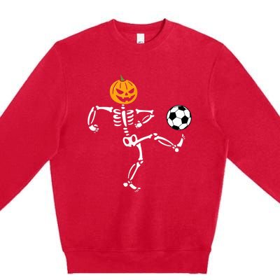 Pumpkin Skeleton Soccer Player Halloween Soccer Premium Crewneck Sweatshirt