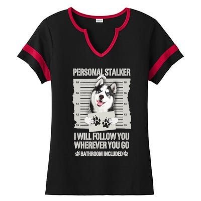 Personal Stalker Siberian Husky Long Sleeve Ladies Halftime Notch Neck Tee